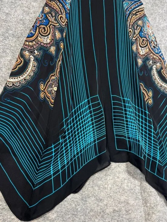 Y2K Vintage Silk Mini Dress Black Blue Paisley Halter Size P Boho Festival Chic - Picture 6 of 15